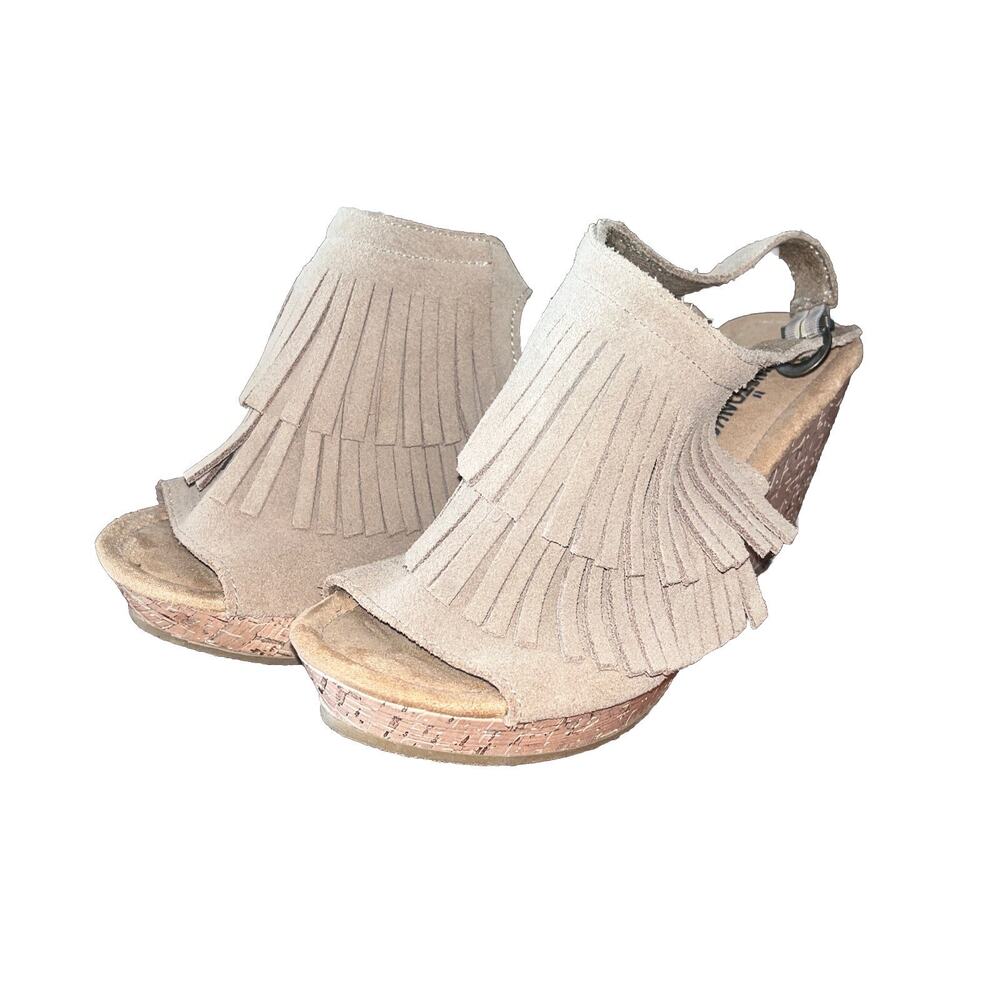 Minnetonka Ashley Fringe Espadrille Wedge Sandals Size 7
